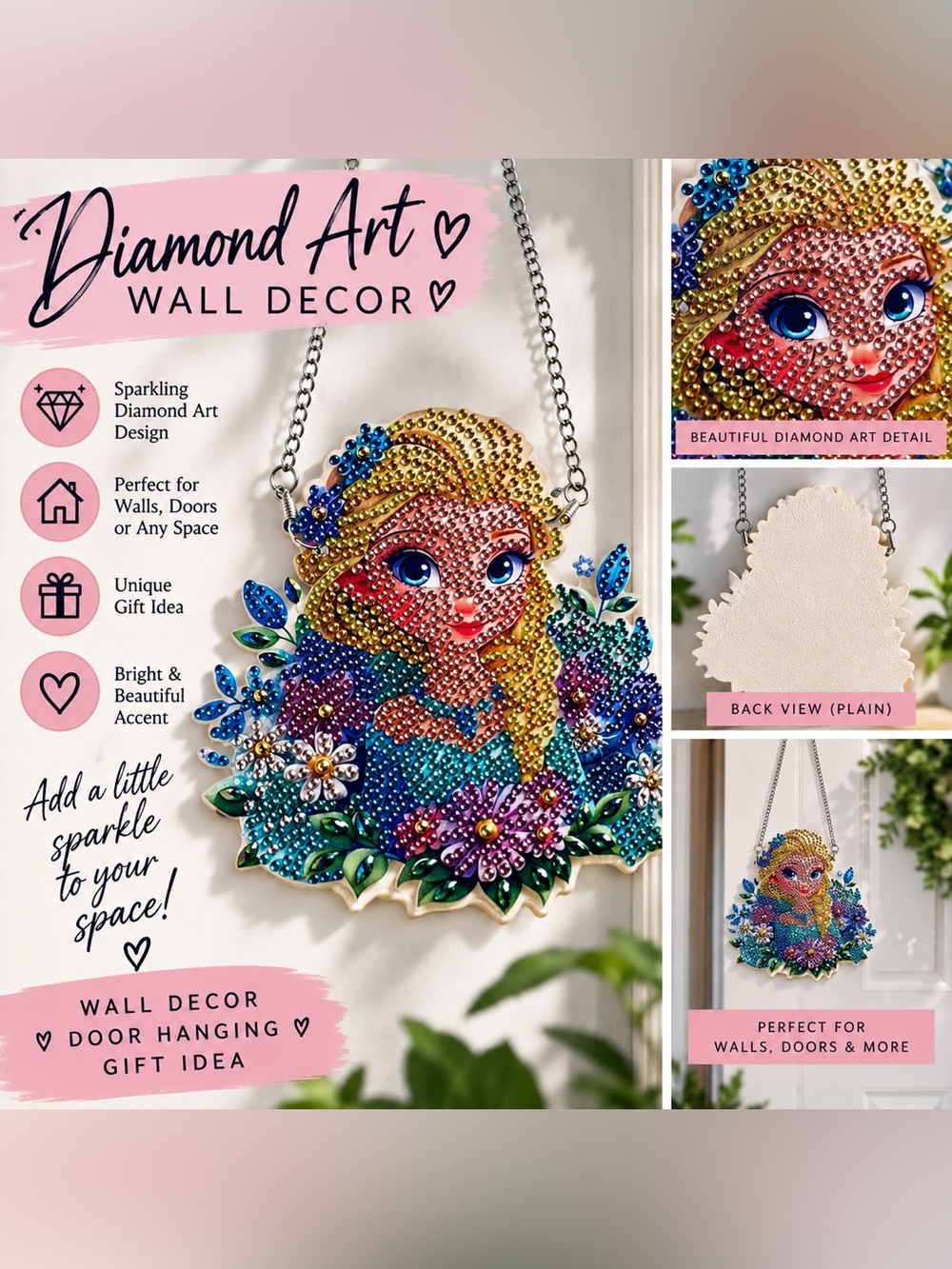 Diamond Art Wall Hanging Plaque — Multicolor Sparkling Girl Design Sealed